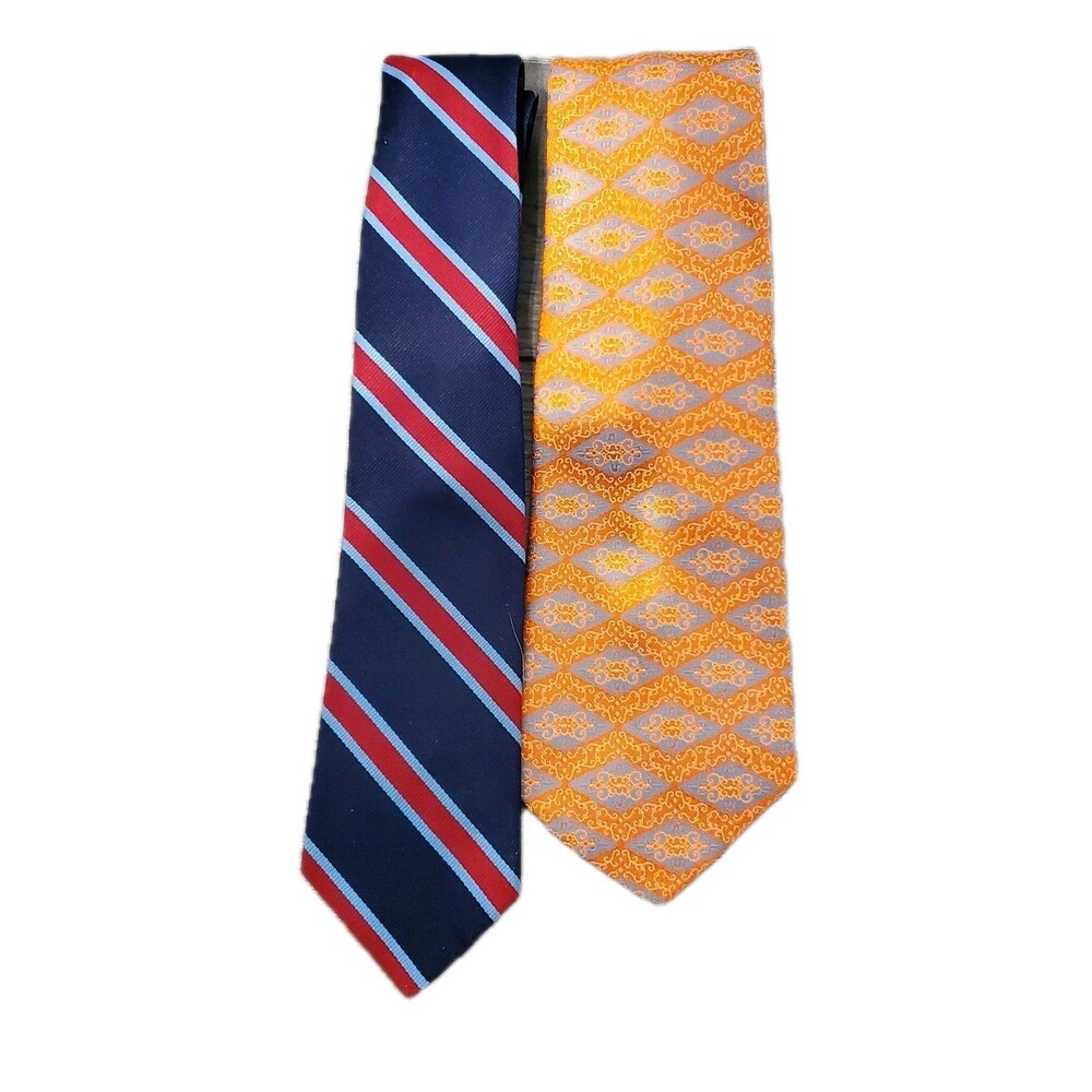 Vintage Neck Tie Lot 2 Danbury Suit Ties Wide Orange Paisley Blue Red Striped